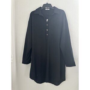 NWT Zeagoo‎ Women's Mini Shirt Dress L Black Cotton Roll Tab Long Sleeve Resort